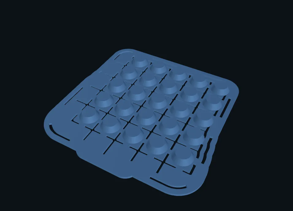 The lid with shear-sensing bumps: one bump over each 2 by 2 group of taxels.