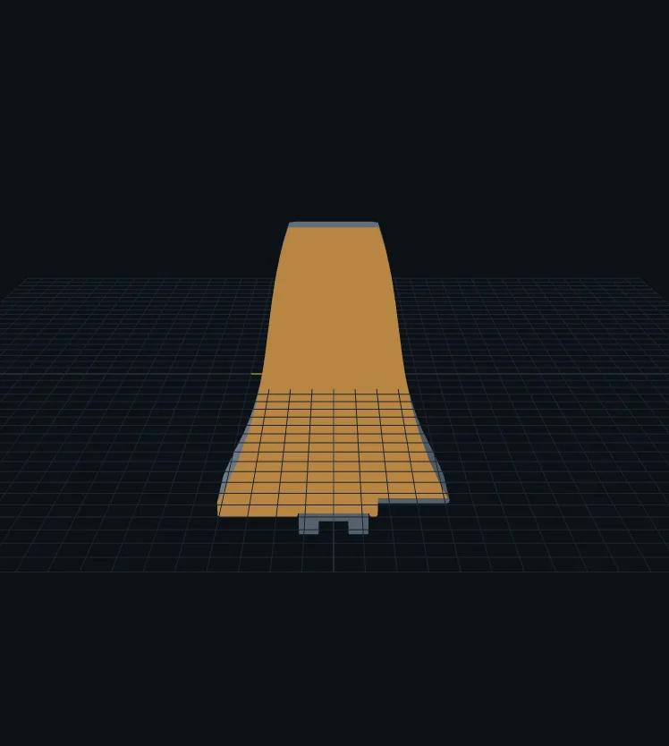 The AgileX Piper jaw in OpenTac-CAD's 3D view, its curved contact surface selected in orange.